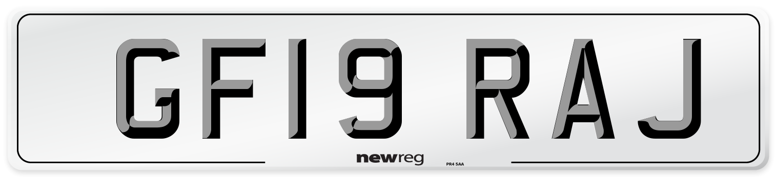 GF19 RAJ Number Plate from New Reg